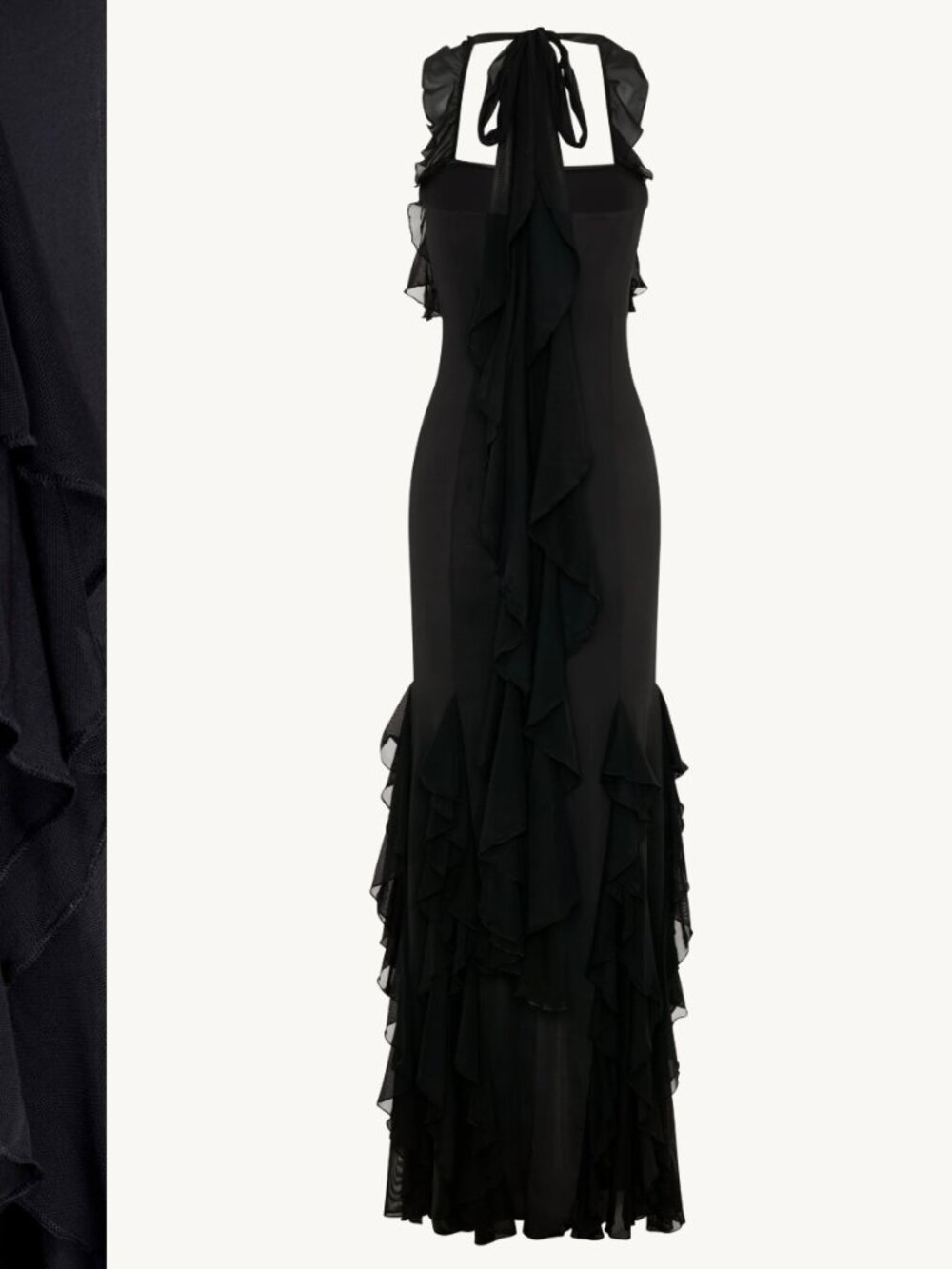 MESHKI Etta Ruffle Slinky Maxi Dress, Black, M - Picture 5 of 8